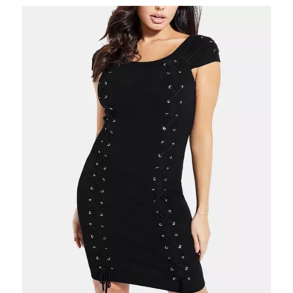 GUESS Ribbed Lace-Up Dress